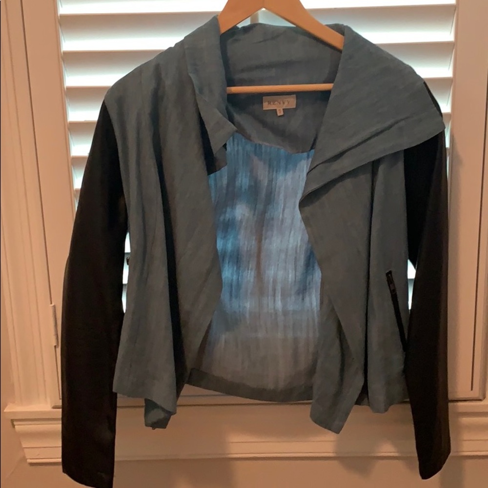 Linen / faux leather zip up jacket